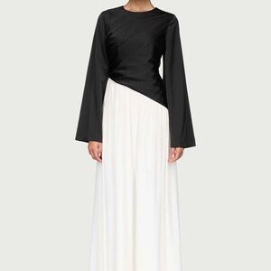 Veiled Layal Rouched Contrast Asymmetrical maxi dress
